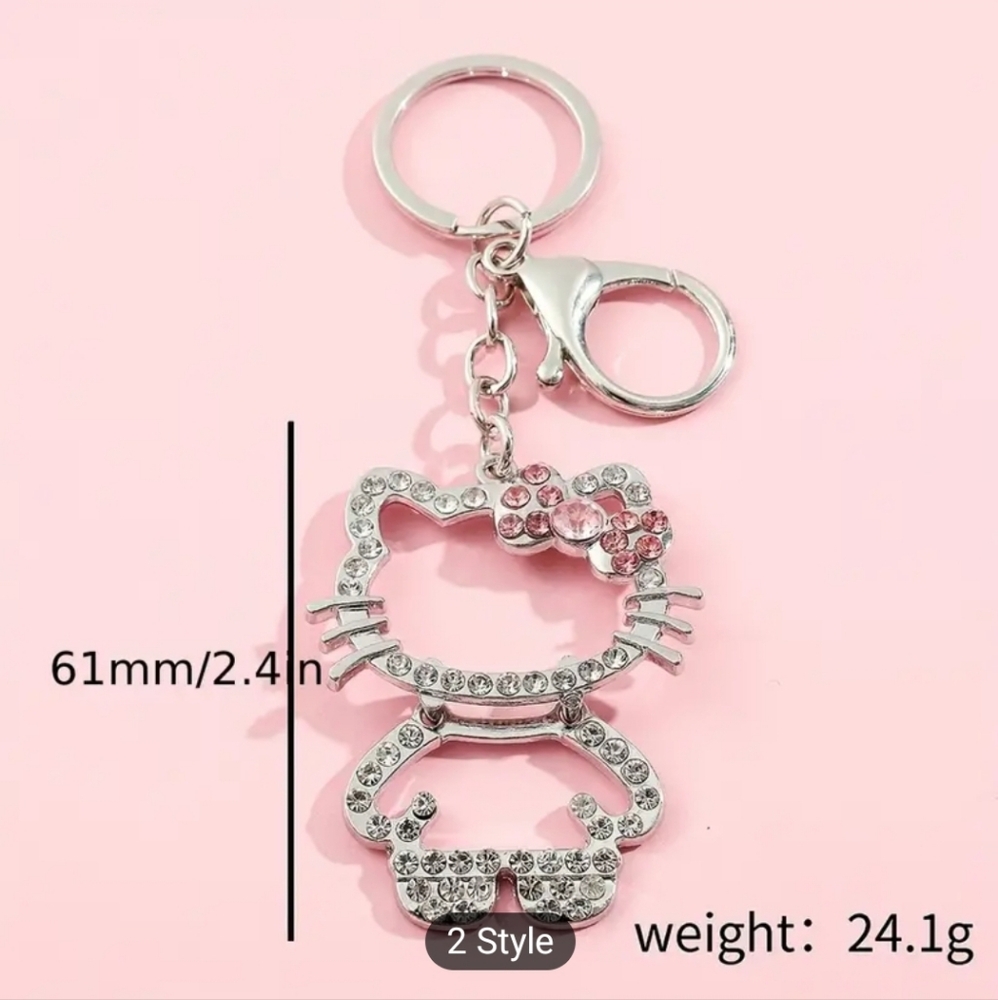 Hello Kitty Crystal Keychain in Silver Tone - Picture 2 of 2